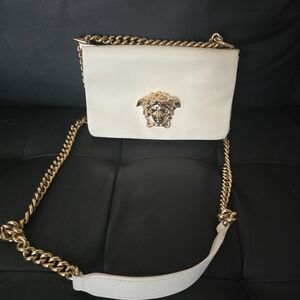 Versace White Shoulder Bag with Gold Chain